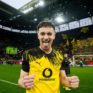 Luca Reggiani of Borussia Dortmund reacts following the win over Augsburg in which he scored