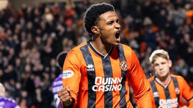 Amar Fatah celebrates scoring a penalty to put Dundee United 2-1 ahead against St Mirren