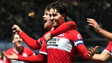 Hayden Hackney celebrates after scoring Middlesbrough's third goal at Loftus Road