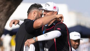 Jon Rahm (left) claimed a three-shot victory in Hong Kong