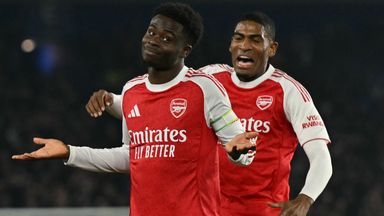 Bukayo Saka celebrates his goal against Brighton