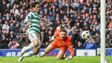 Celtic's Reo Hatate scores to make it 2-2 against Rangers