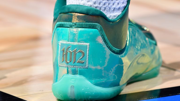 LeBron James sported special footwear to mark the occasion, with 1,612 stitched into his sneakers worn for his record appearance