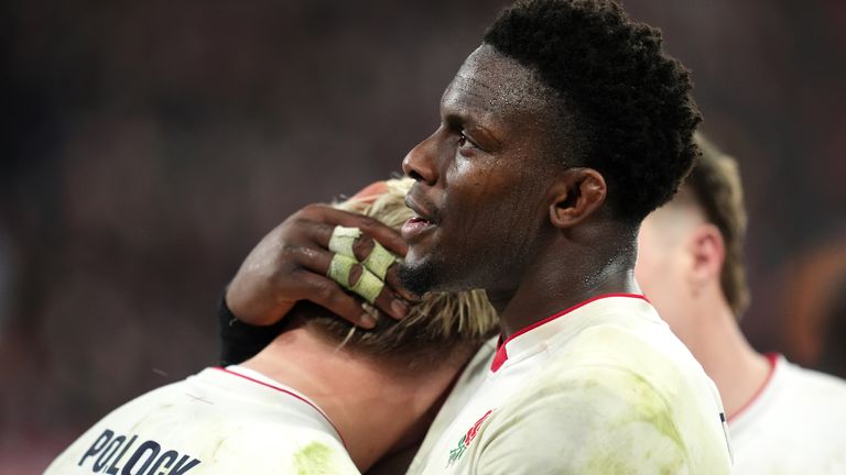 Maro Itoje consoles Henry Pollock after England's gut-wrenching late loss