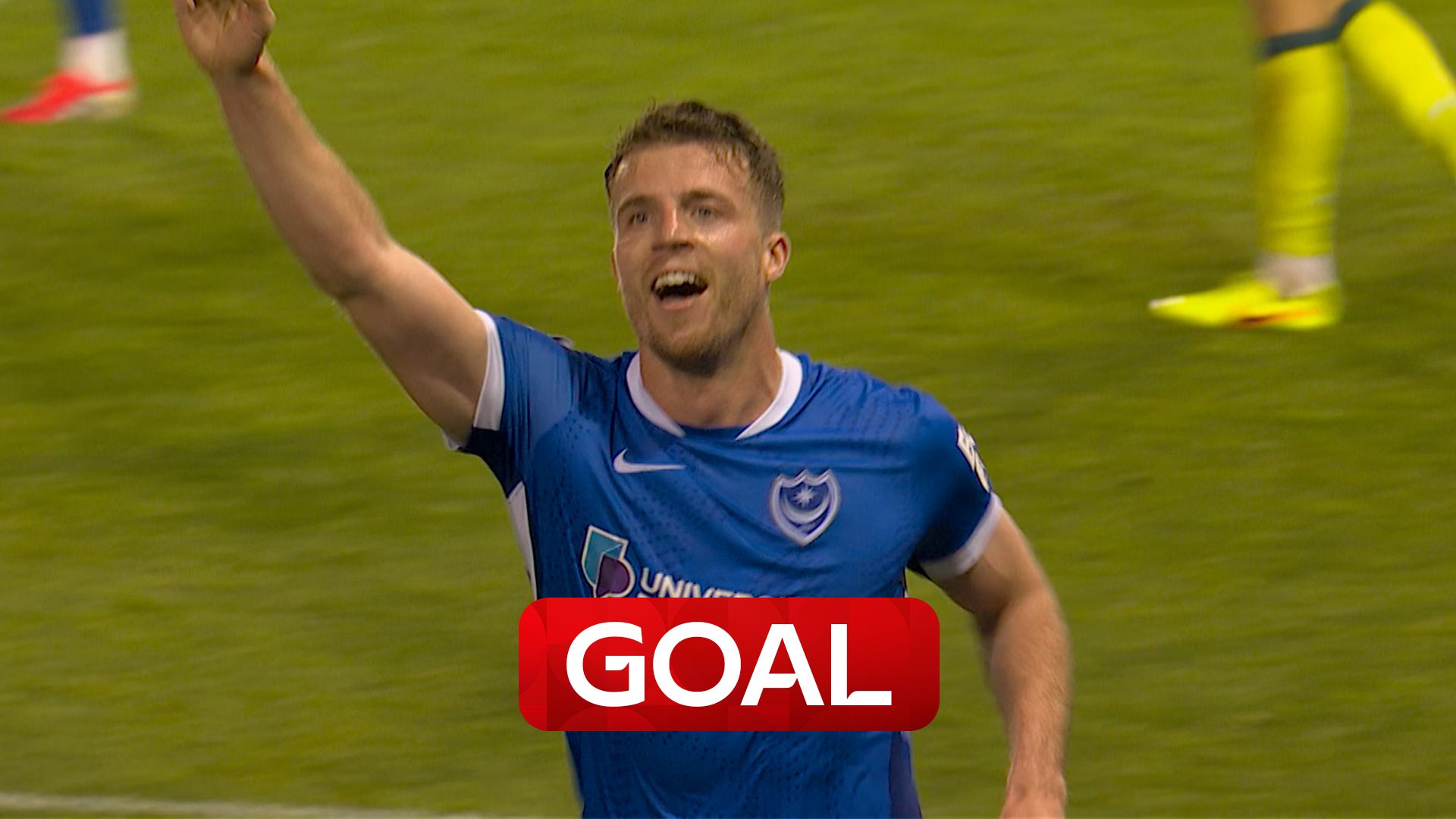 Shaughnessy fights off Hirst to head in from close range to put Pompey ahead 