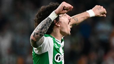 Real BetisdefenderHector Bellerin celebrates scoring his team's first goal against Real Madrid