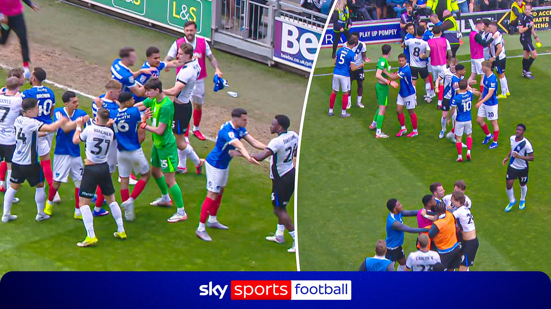 Tempers FLARE! Portsmouth and Birmingham players separated after Segecic's attempt