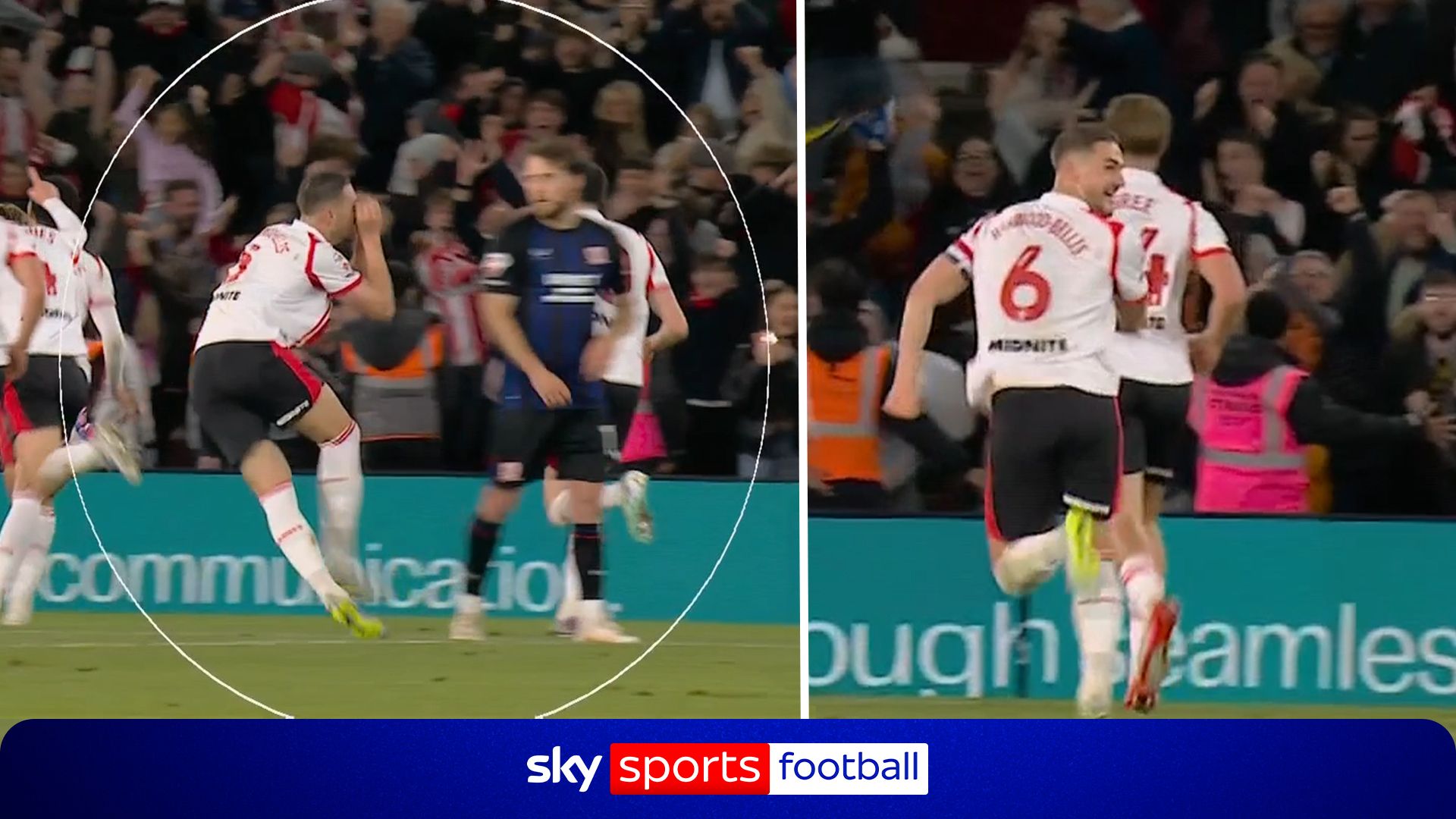 Harwood-Bellis MOCKS Boro player with binoculars celebration after late winner