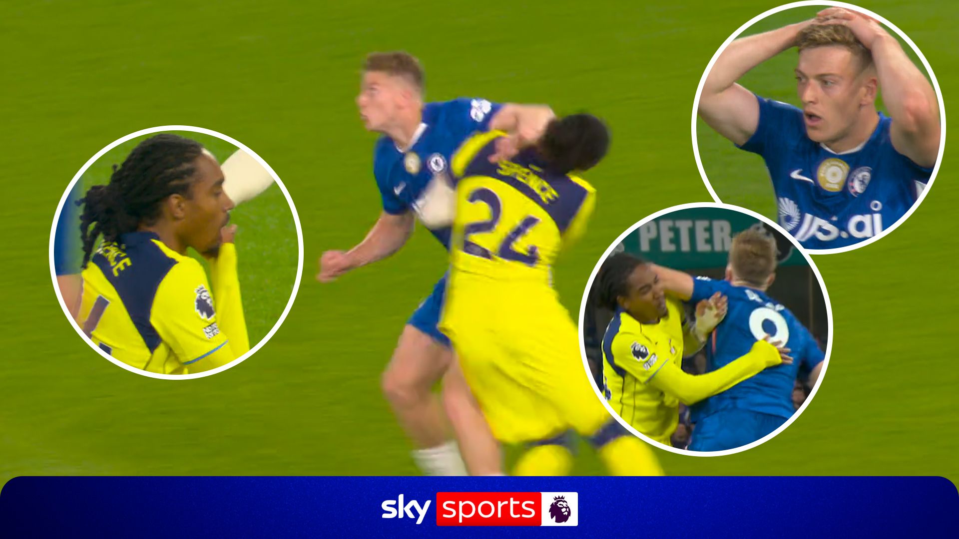 How did Spence break his jaw in Spurs' heated Chelsea clash?
