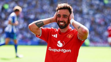 Manchester United's Bruno Fernandes celebrates scoring their third goal