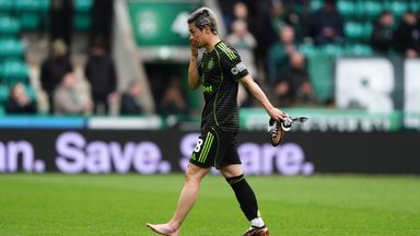 Celtic's Daizen Maeda limps off the pitch following the win over Hibs