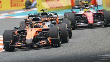 Oscar Piastri, George Russell and Lewis Hamilton at the Miami Grand Prix