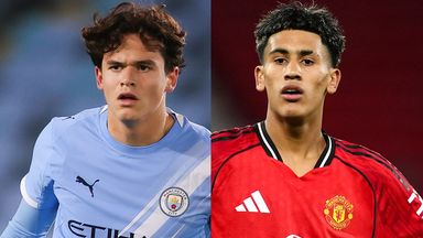 Manchester City's Teddie Lamb and Manchester United's JJ Gabriel