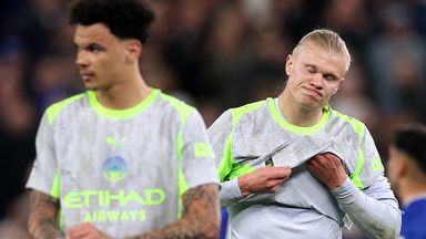 Erling Haaland shows his disappointment after Man City's 3-3 draw at Everton