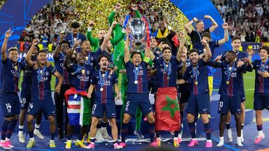 PSG's Marquinhos lifts the Champions League trophy 