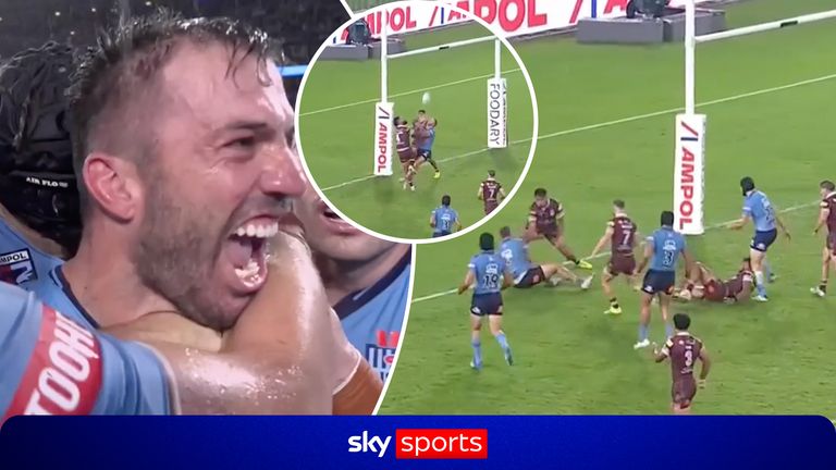 The moment New South Wales captain James Tedesco completed the 20-point comeback and won their State of Origin game against Queensland with a terrific last-gasp try!