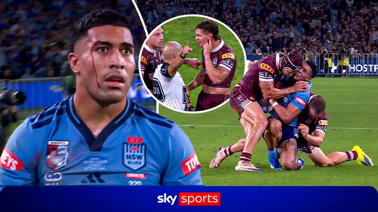 Queensland's Kalyn Ponga was sent off controversially for a high tackle on New South Wales' Toluta'u Koula
