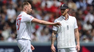 Gus Atkinson and Ben Stokes in conversation during England's first Test win against New Zealand