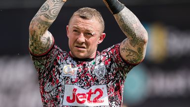 Josh Charnley applauds the crowd during his record-breaking day for Leigh Leopards (SWSPix)