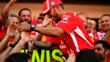 Lewis Hamilton celebrates his first win for Ferrari in Barcelona