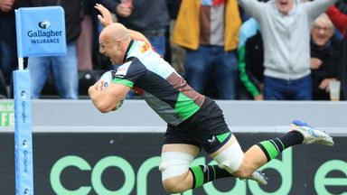 Harlequins' Tom Lawday scores a try against Northampton