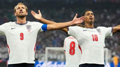 Jude Bellingham celebrates with Harry Kane after opening the scoring against Mexico