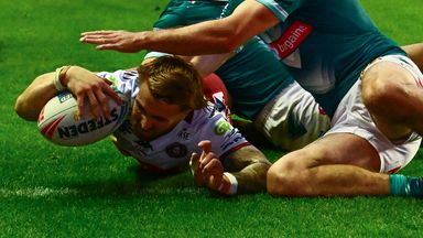  Adam Keighran of Wigan scoring a try
