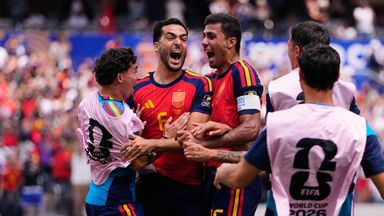 Mikel Merino celebrates his winning goal against Belgium
