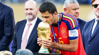 Rodri kisses the 2026 FIFA World Cup trophy after Spain's victory over Argentina, but he is now set for a spell on the sidelines