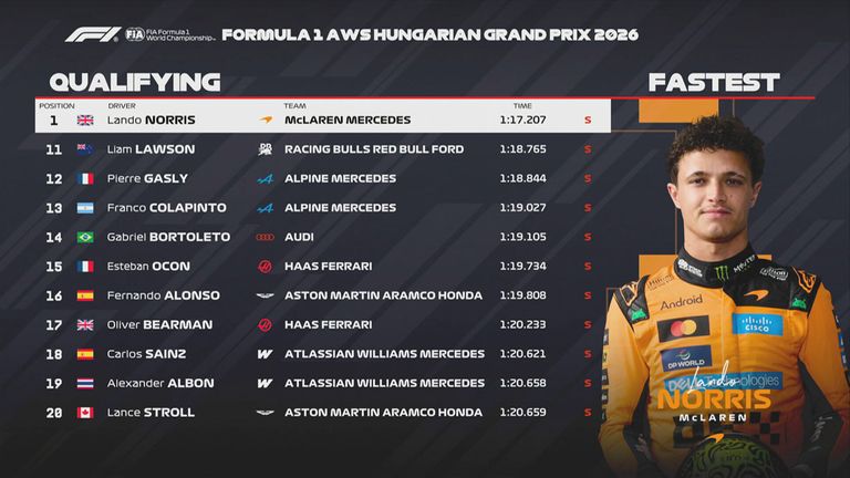 Das Qualifying-Ergebnis in Ungarn.