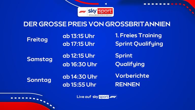 LIVE bei Sky Sport: Die Zeiten aller Sessions beim GP von Grossbritannien in Silverstone.