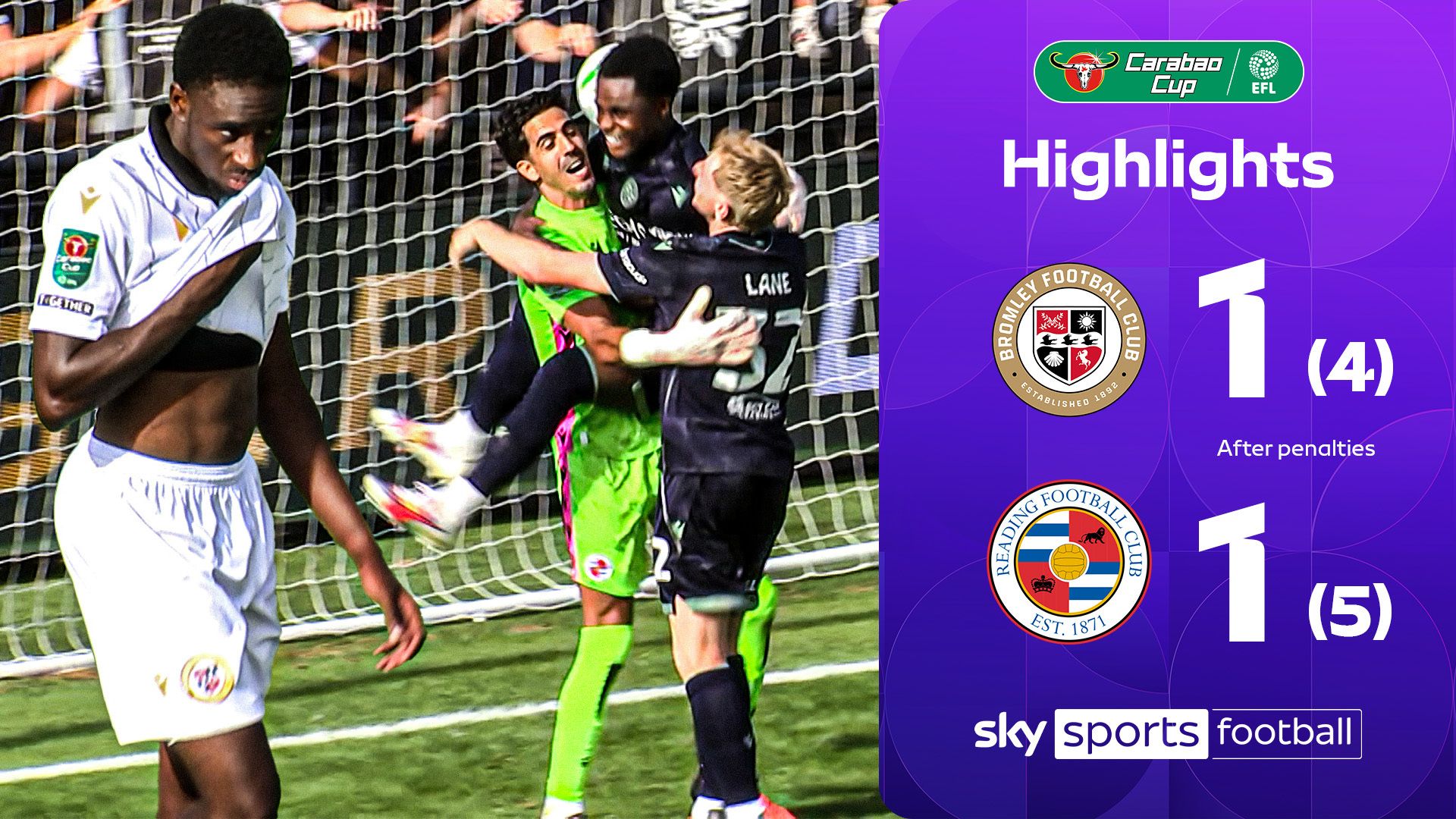 Reading ease past Bromley on penalties to progress to second round