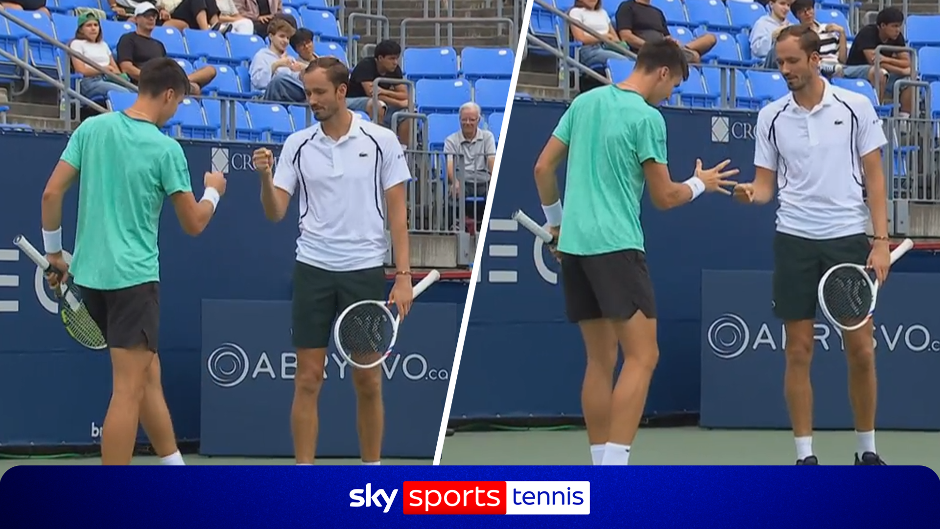 'I've never seen that before!' | Medvedev and Marozsan play rock, paper scissors on court!