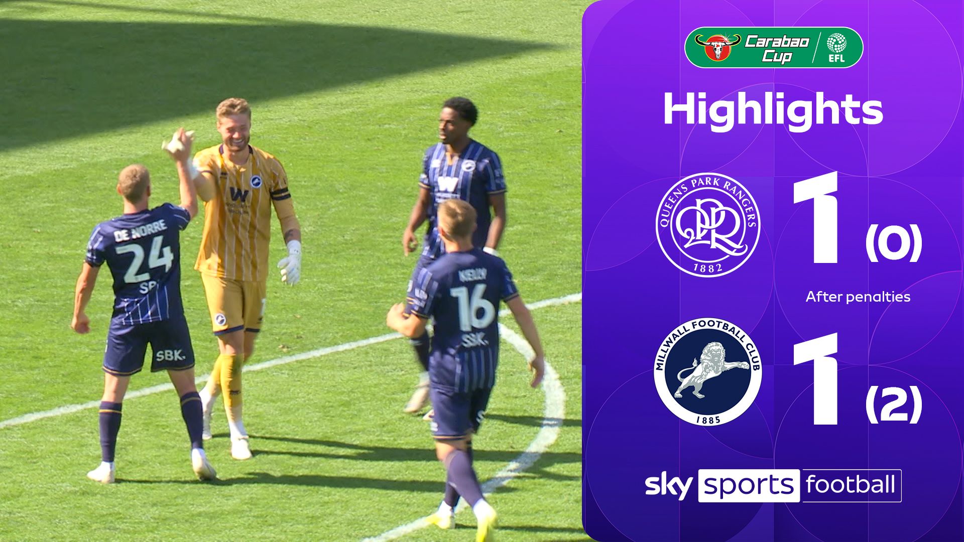 Millwall win on penalties to progress to second round