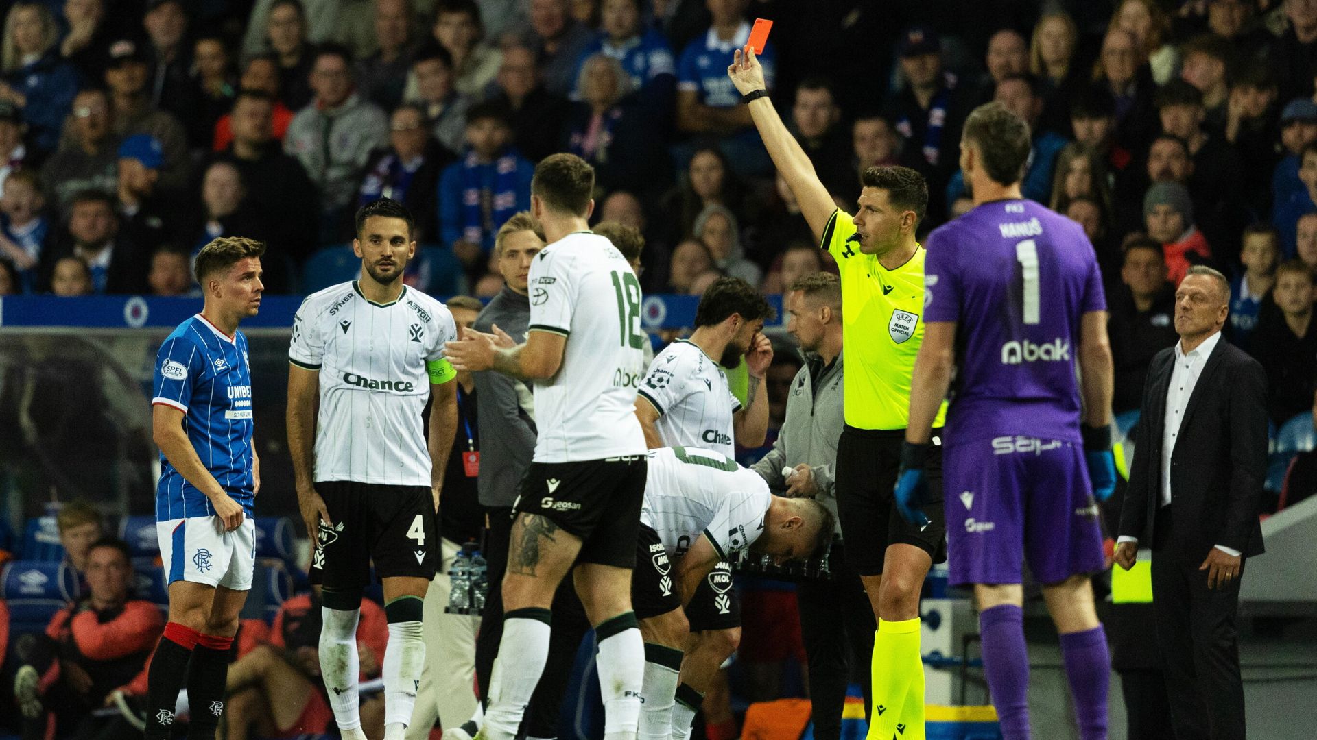 Devlin sent off as Rangers lead vs Jablonec LIVE!