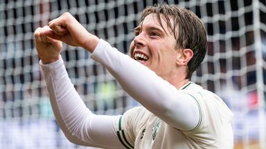 Callum Wright celebrates scoring Hibernians second against Dundee