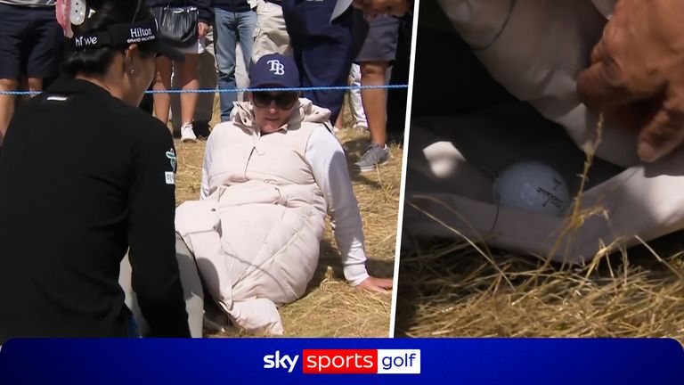 Lydia Ko's second shot on the seventh took an awkward bounce and landed in the coat of a spectator sitting on the side of the fairway! 