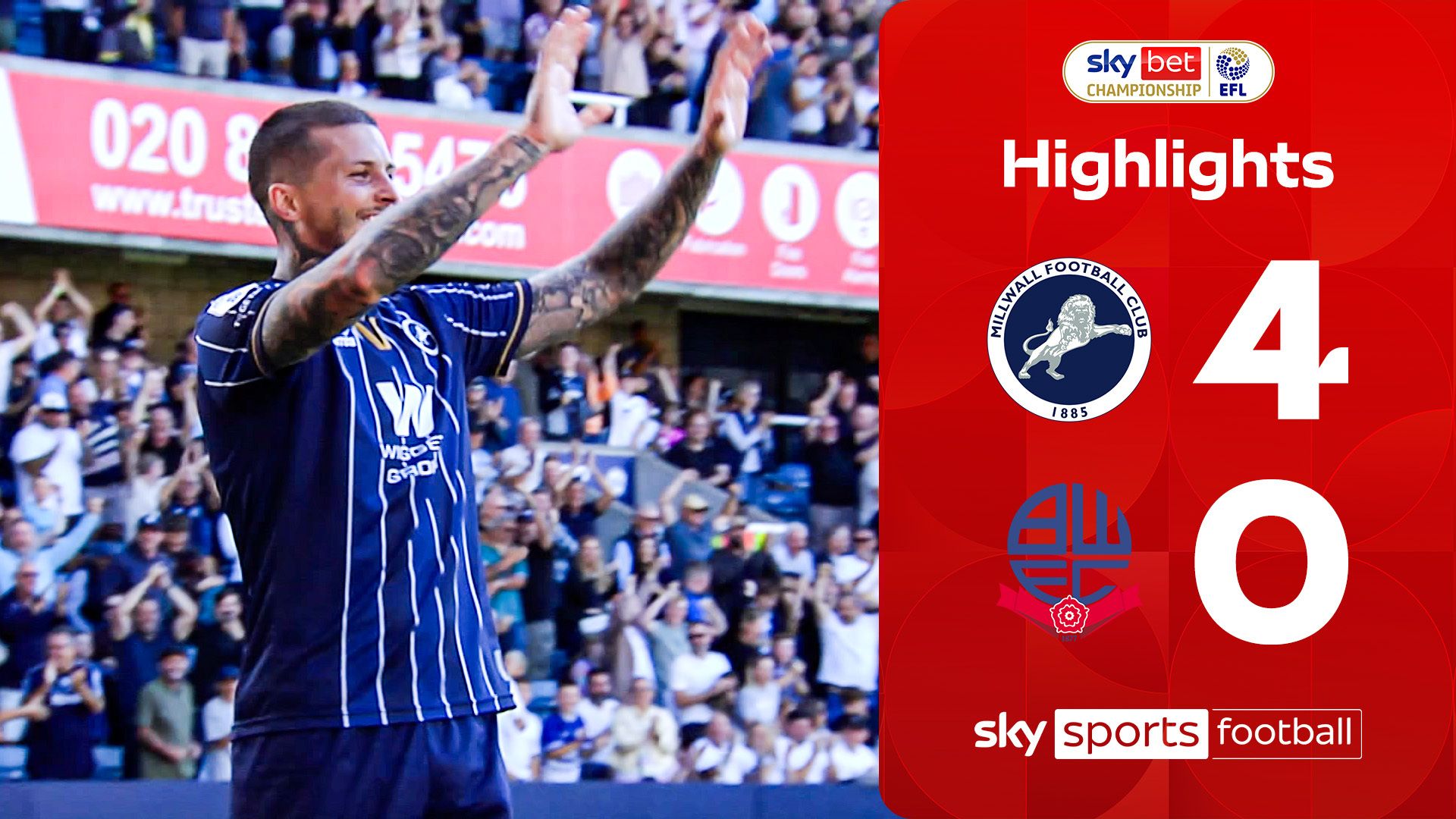 Millwall trounce Bolton after BOTH sides reduced to ten men!