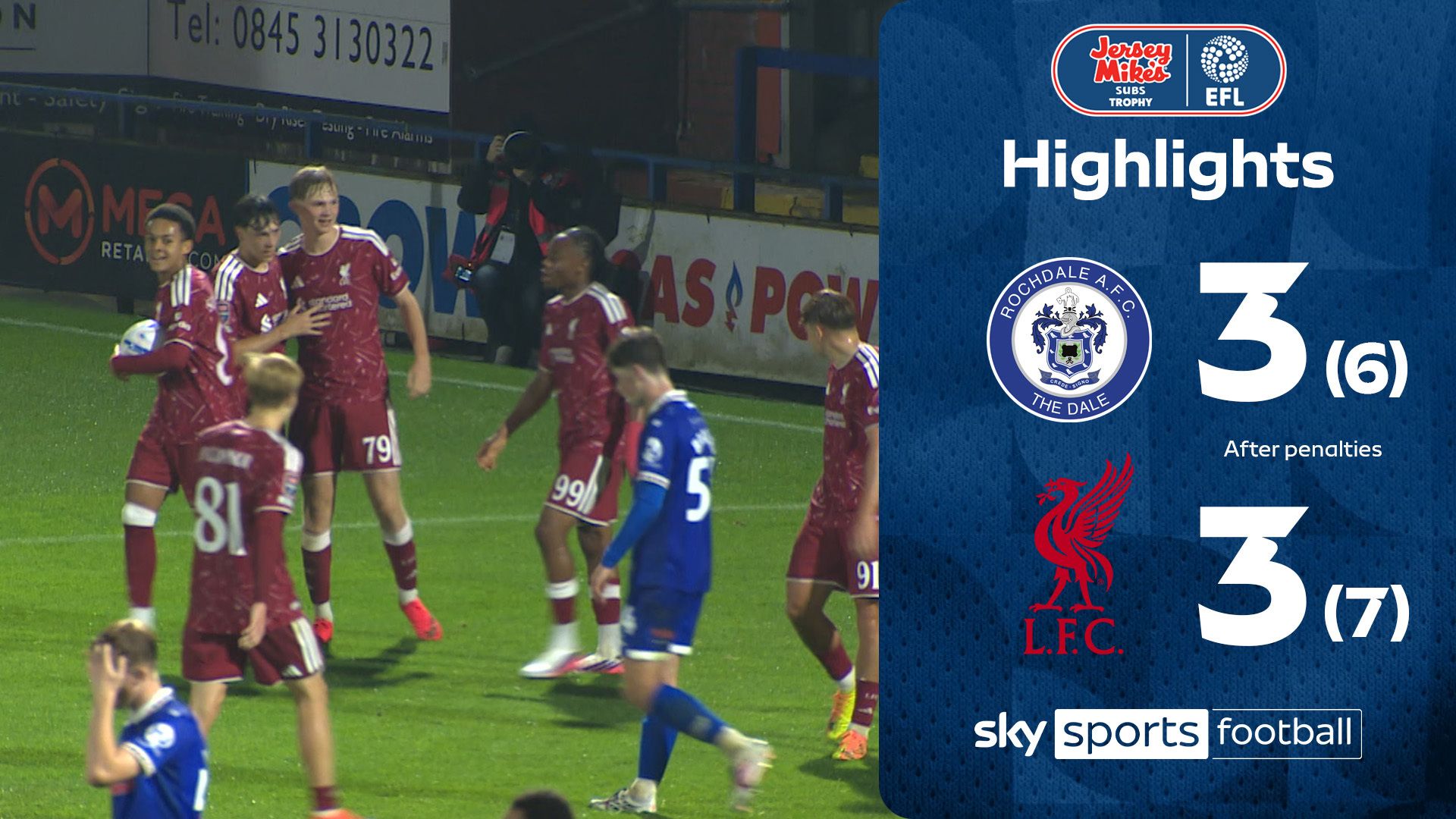 Rochdale 3-3 Liverpool U21s (6-7 pens)