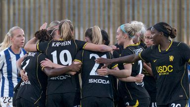 Chelsea players celebrate beating Real Sociedad to reach the league phase of the Women's Champions League