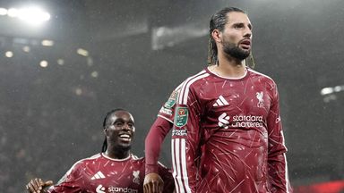 Dominik Szoboszlai celebrates his goal against Tottenham for Liverpool in the Carabao Cup
