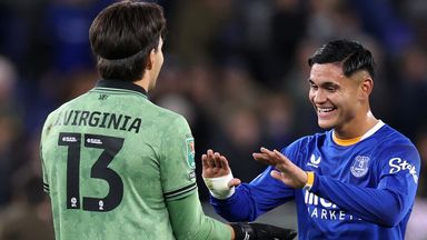 Charly Alcaraz (right)scored Everton's late winner against Wolves in the Carabao Cup