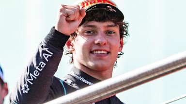 Kimi Antonelli celebrates victory at the Madring