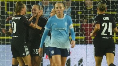 Liverpool's Alice Bergstrom celebrates after equalising against Man City in the WSL