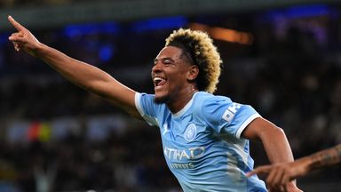 Manchester City's Floyd Samba celebrates scoring in the Carabao Cup win over Norwich