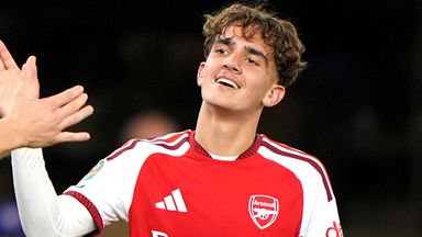 Max Dowman celebrates his second goal for Arsenal