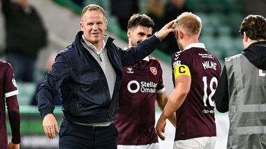 Wouter Vrancken celebrates winning his first Edinburgh derby in charge of Hearts