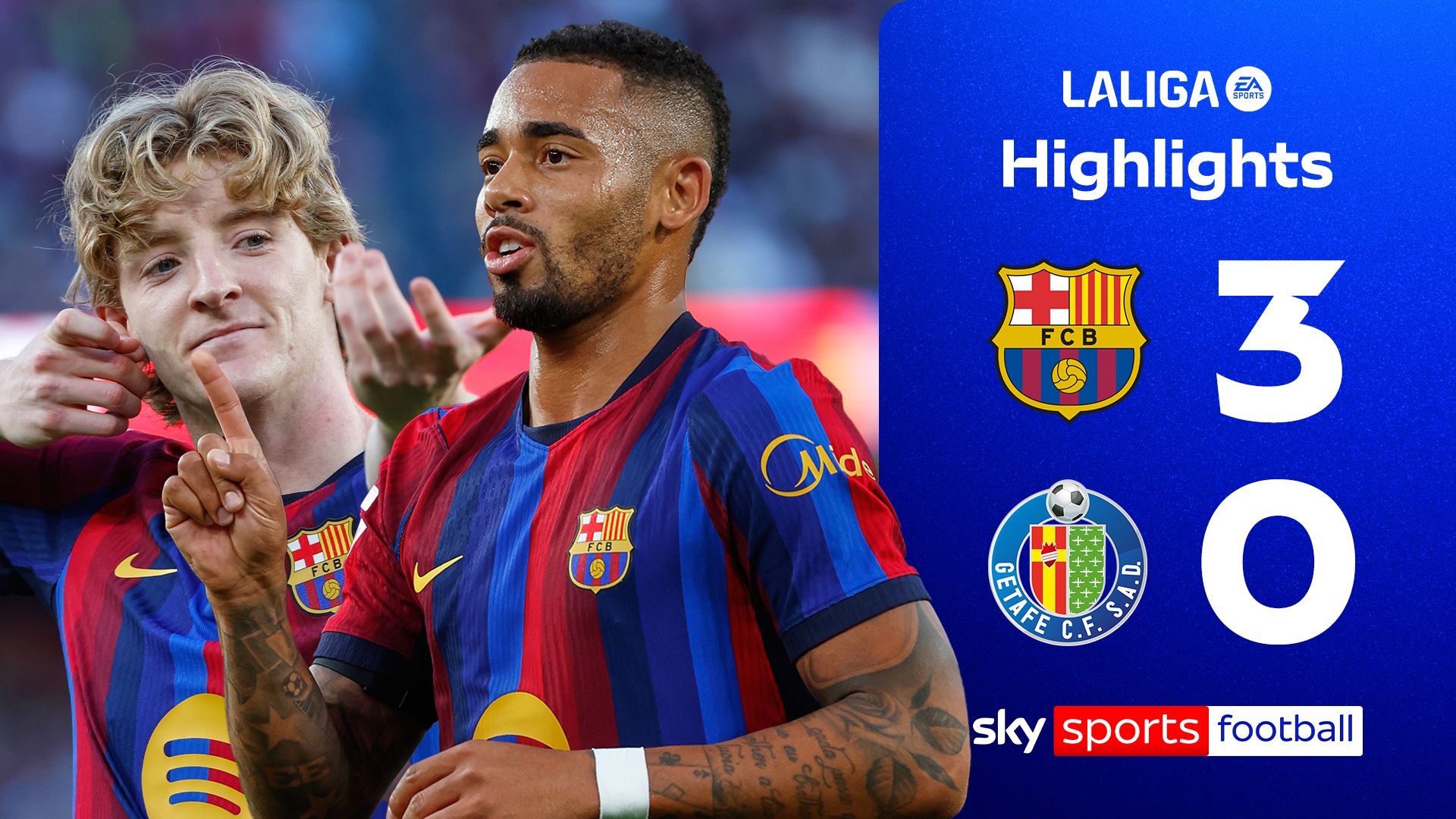 Gordon and Jesus score as Barcelona extend winning run to eight!