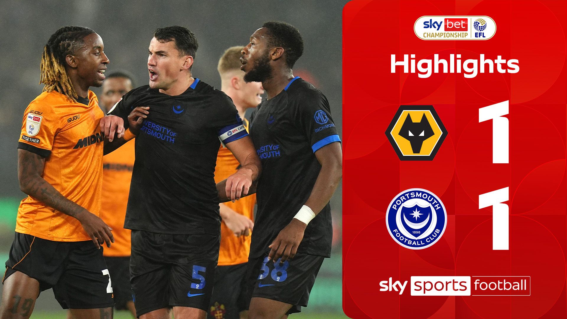 Portsmouth score late to secure point against Wolves