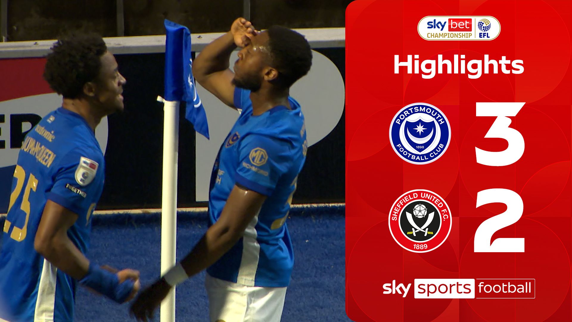 Portsmouth win five-goal thriller against 10-man Sheffield United
